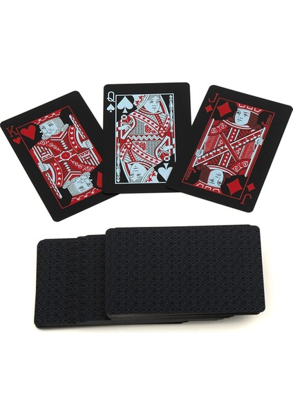 Iskambil Kağıdı Destesi Oyun Kartları Su Geçirmez Pvc Parlak Siyah Deste 8,7cm x 5,7cm 54'lü (Kırmızı)