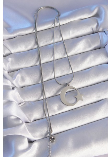 316L Çelik Gümüş Renk Ay Yıldız Model Unisex Kolye modelleri