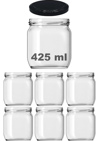 425 ml Farklı Boyutlarda Kavanoz 425 cc Konserve Metal Kapaklı Cam Kavanoz 6 Adet (Şeffaf, 425 Cc)