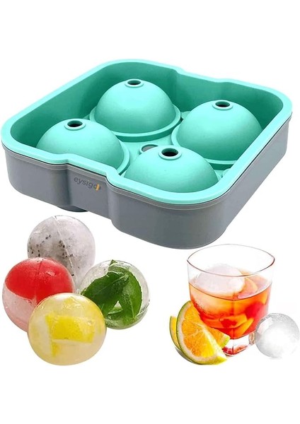 Chef Eysigo Büyük Boy Silikon 4 Bölmeli Top Buz Kalıbı, Sarı Gri (Yeşil Gri)