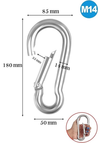Karabina Paslanmaz Çelik 14 x 180 mm Büyük Karabina Kanca Paslanmaz Çelik Taşıma Kapasitesi 1200 kg fiyatları