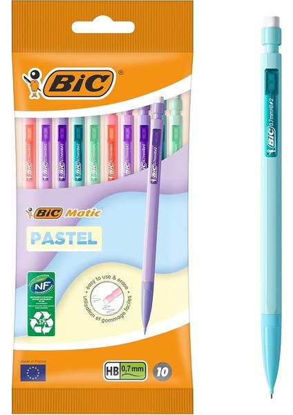 Matic Pastel 0.7 Uçlu Versatil Kalem 10'lu Poşet, 5 Farklı Pastel Renk, 3 Adet 0.7 Hb Uç Ile, Kolayca Silinir