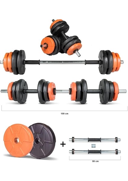 17 kg Multifonksiyonel Turuncu Siyah Halter Seti ve Dambıl Seti modelleri