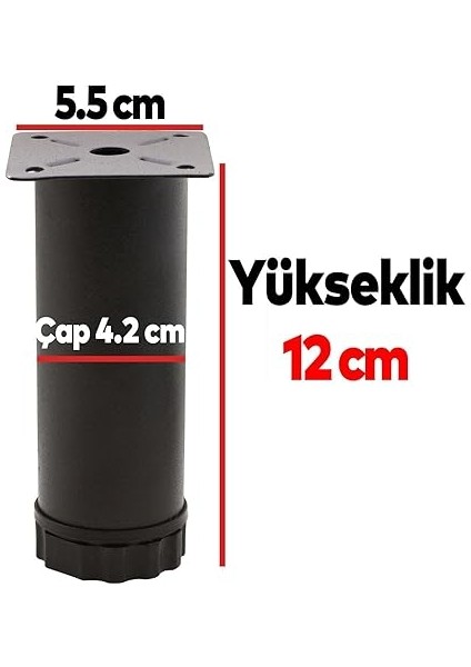 Ayarlanabilir Mobilya Kanepe Baza Koltuk Metal Destek Yükseltici Ayağı 12 cm Siyah Metal Ayak 4 Adet indirimleri