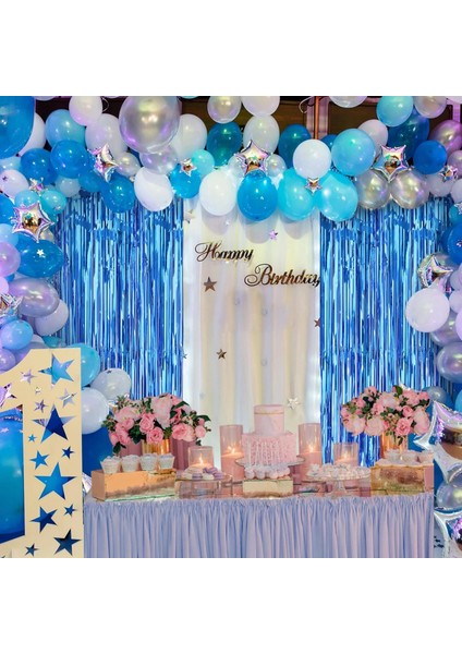 Buğz Ekstra Metalize Mavi Renk Saçaklı Arka Fon Perde 1x2 Metre fiyatları