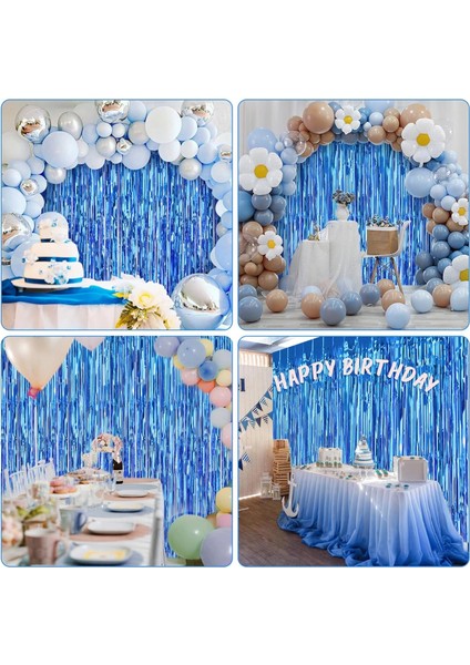 Buğz Ekstra Metalize Mavi Renk Saçaklı Arka Fon Perde 1x2 Metre modelleri