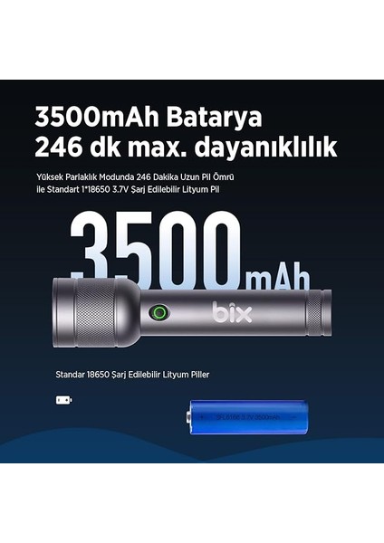 Flashlight BX6166FL 3W Led, Max. 1500 Lümen Parlaklık ve 368 Metreye Kadar Menzilli, Şarj Edilebilir, Güç Göstergeli ve Çok Modlu Kompakt Acil Durum Kamp Elektrik Kesintileri Outdoor Için El Fener indirimleri