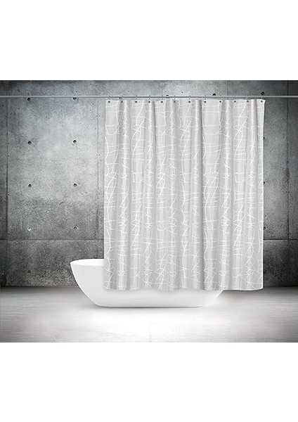 Mermer Desen Banyo Perdesi - Beyaz Çizgili Duş Perdesi, 180X200 cm Tek Kanat Banyo Duş Perdesi - Lüx Küvet Perdesi - Su Geçirmez Kumaş Perde modelleri