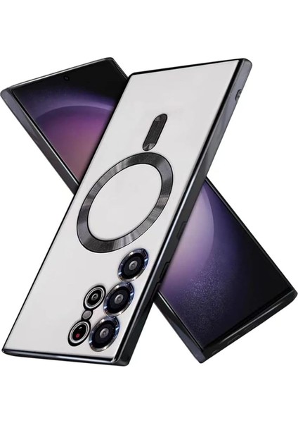 Galaxy S24 Ultra ile Uyumlu Kablosuz Şarj ile ile Uyumlu Kamera Koruyucu Şeffaf Lüks ile Uyumluı, Siyah