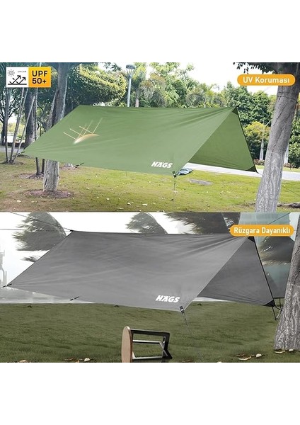 Tarp Gölgelik Tente, Taşınabilir Örtü Branda Çok Işlevli Outdoor Açık Hava Kamp Seyahat Tente Branda Güneşlik Karavan Tente Yan Çadır Gölgelik - 300X400 cm - Yeşil modelleri