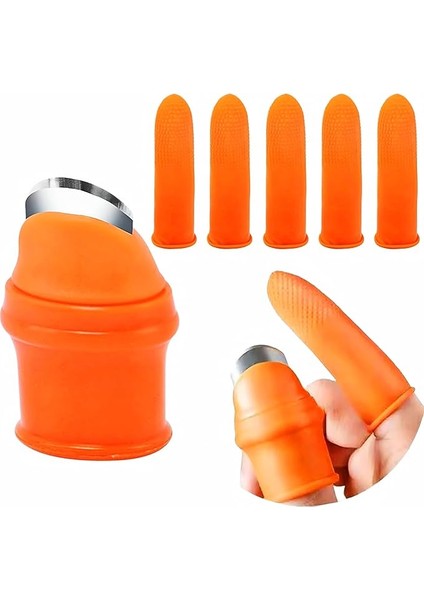 Silikon Başparmak Bıçağı ve Kesilmeye Dayanıklı Parmak Kılıfı Seti – Meyve ve Sebze Toplama Için Paslanmaz Çelik Kesici, Bahçe Budama Eldiveni Kiti