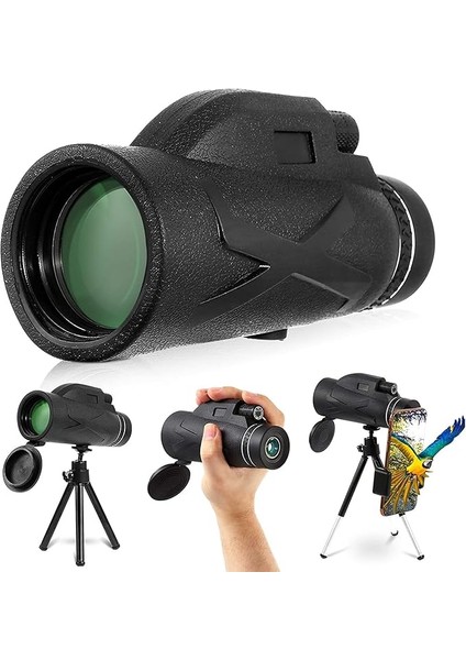 Teleskop, 80X100 Full Hd Yüksek Çözünürlük, 10 Km Görüş Mesafesi, 52 mm Objektif Lens, Gece Görüş Destekli, Tripod ve Telefon Tutuculu, Taşıma Çantalı Profesyonel Monoküler Dürbün