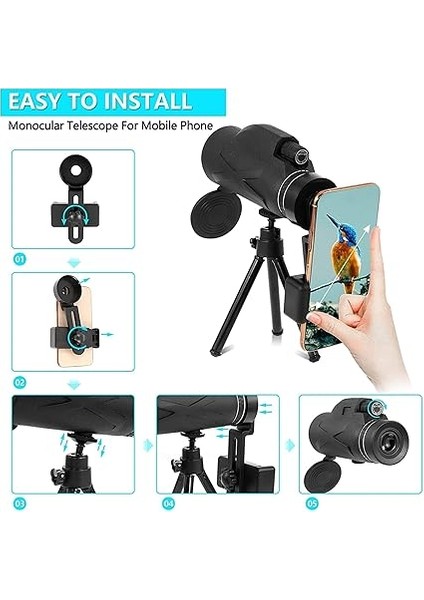 Teleskop, 80X100 Full Hd Yüksek Çözünürlük, 10 Km Görüş Mesafesi, 52 mm Objektif Lens, Gece Görüş Destekli, Tripod ve Telefon Tutuculu, Taşıma Çantalı Profesyonel Monoküler Dürbün modelleri