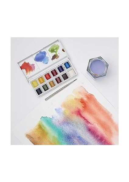 & Newton 0390640 Cotman Sketchers Pocket Box Sulu Boya, 12 Yüksek Kaliteli Sulu Boya, 1/2 Kapta, 1 Fırça, 1 Karıştırma Paleti indirimleri