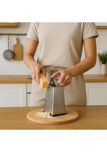 Paslanmaz Çelik 4 Taraflı Rende – 24 cm | Çok Amaçlı Mutfak Rendeleme Aracı | Peynir, Sebze, Meyve ve Patates Için | Kaymaz Tabanlı & Ergonomik Saplı fırsatları