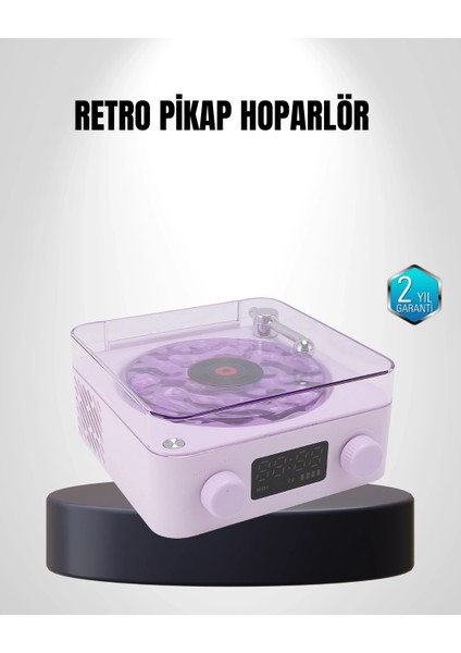 Buğz Bluetooth Retro Pikap Hoparlör 360 Derece Ses Projektörlü Gece Lambası Çok Fonksiyonlu