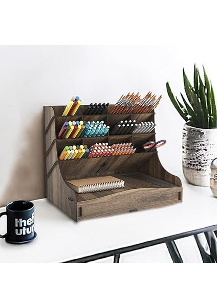 Chamber 12 Gözlü Büyük Boy Masaüstü Kalemlik Düzenleyici, Masaüstü Organizer Çekmeceli A4 Evrak Rafı (Ceviz) fiyatları