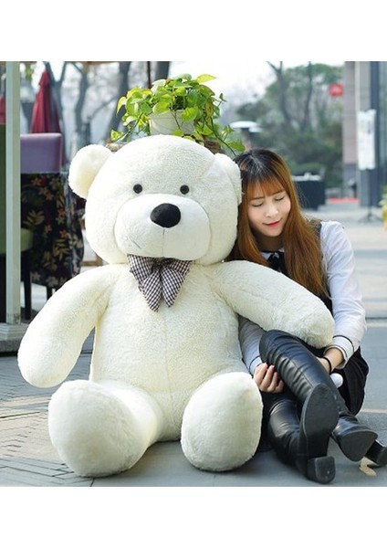 Hediye- 160 cm Ithal Kumaş Papyonlu Dev Boy Peluş Ayı Beyaz