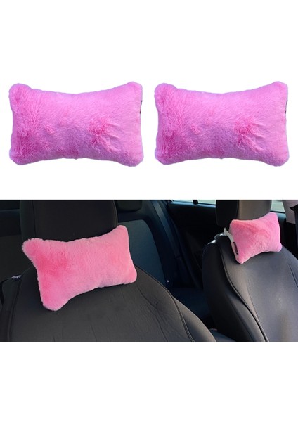 Yumuşak Peluşlu Ortopedik Araba Seyahat Boyun Yastığı 2'li Şeker Pembe