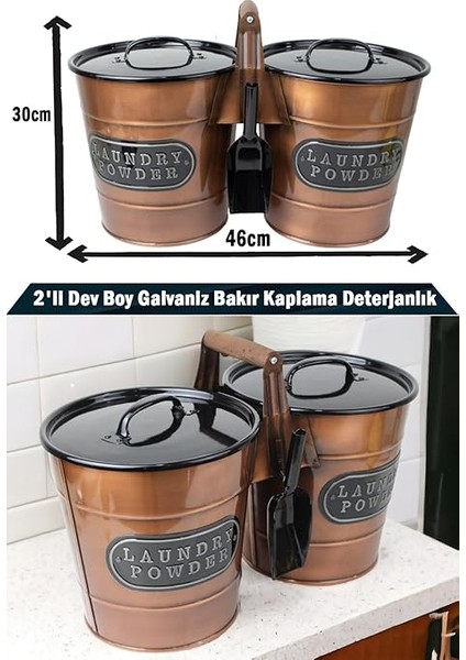 2'li Dev Boy Galvaniz Bakır Kaplama Metal Deterjan Saklama Kabı, Büyük Boy 2'li Deterjanlık fiyatları