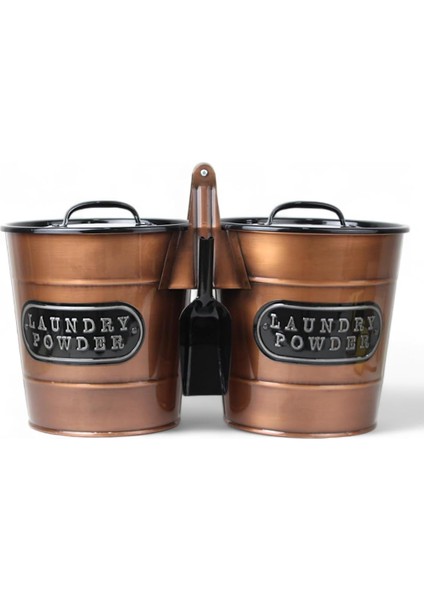 2'li Dev Boy Galvaniz Bakır Kaplama Metal Deterjan Saklama Kabı, Büyük Boy 2'li Deterjanlık modelleri