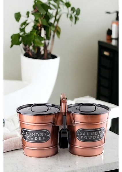 2'li Dev Boy Galvaniz Bakır Kaplama Metal Deterjan Saklama Kabı, Büyük Boy 2'li Deterjanlık fırsatları