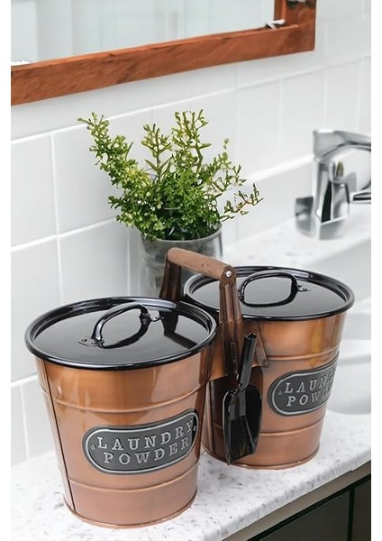 2'li Dev Boy Galvaniz Bakır Kaplama Metal Deterjan Saklama Kabı, Büyük Boy 2'li Deterjanlık indirimleri