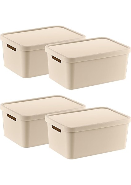 4'lü Set Stafi Çok Amaçlı Kapaklı Kutu Latte 4,5 Lt - Latte, Çok Amaçlı Kapaklı Kutu, Ev-Ofis-Depo Için, Kapaklı Saklama Kutusu