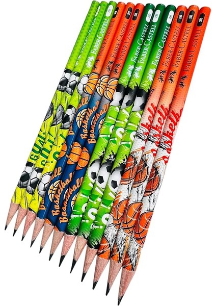 Spor Temalı Kurşun Kalem Seti, 2b, 12 Adet, Futbol ve Basketbol Desenli