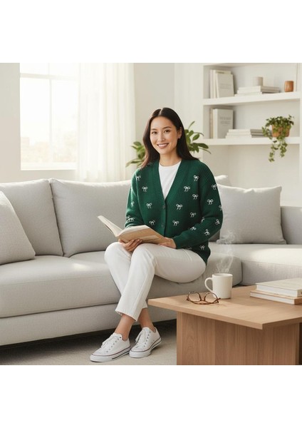 Fiyonk Desenli Çelik Örme Triko V Yaka Hırka fiyatları