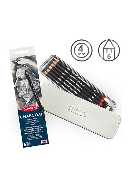 Kömür Kalemleri, Çizim ve Yazma, 6'lı Set, Açık, Orta, Koyu ve Renkli Kömür, Karıştırma ve Bulaşma Için Ideal, Kalemtıraş Dahil, Profesyonel Kalite, 0700838 modelleri