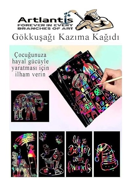 Sihirli Gökkuşağı Kazıma Kağıdı A4 5 Yaprak 1 Paket 20X30 cm Siyah Sihirli Kağıt Rainbow Paper modelleri