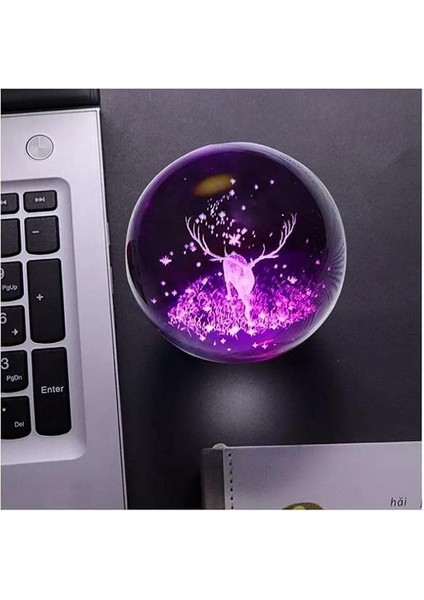 Kristal Cam Küre Renk Değiştiren LED Işıklı Gece Lambası Dekoratif Hediyelik (Geyik) fırsatları