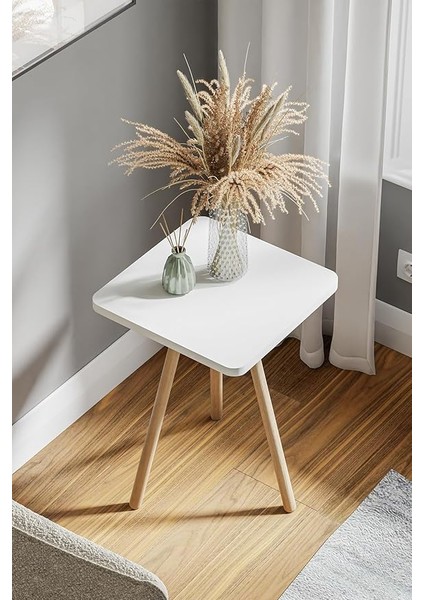 Kare Yan Sehpa Ahşap Ayaklı Tekli Zigon Sehpa