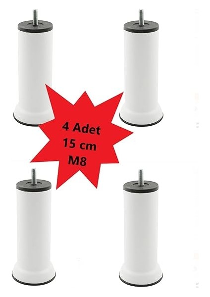 Kanepe Baza Koltuk Çekyat Yükseltme Ayağı Plastik, Ince Diş M8 Beyaz, 15 cm 4 Adet modelleri