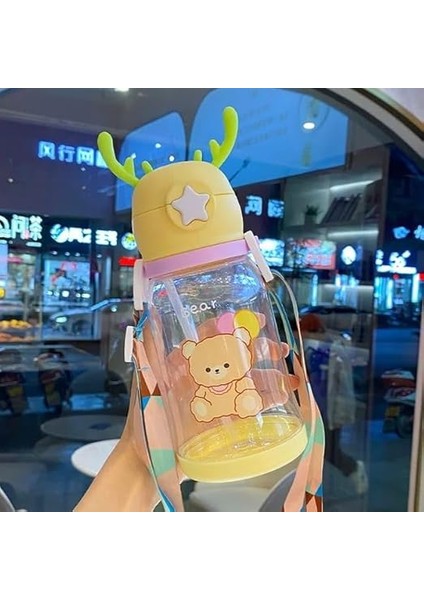 Home Geyik Boynuzlu Pipetli Su Matarası, 600 ml Su Şişesi, Çocuklar Için Eğlenceli ve Güvenli Içme Deneyimi, Bpa Içermeyen, Dayanıklı ve Renkli Suluk (Sarı) modelleri