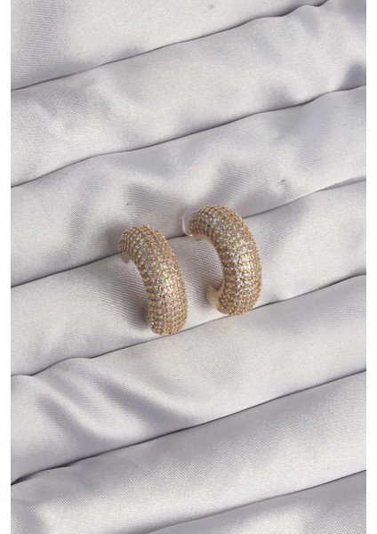 Pirinç Gold Renk Zirkon Taşlı Yarım Halka Küpe fiyatları