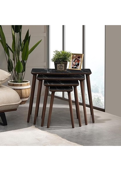 Vega 4lü Dörtlü Mdf Ahşap Zigon Sehpa - Siyah Mermer Desenli fiyatları