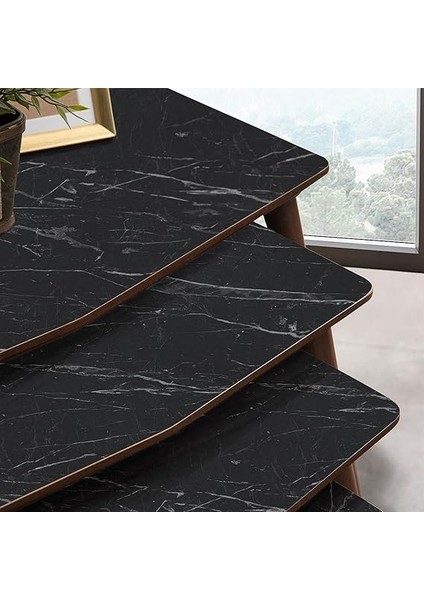 Vega 4lü Dörtlü Mdf Ahşap Zigon Sehpa - Siyah Mermer Desenli fırsatları