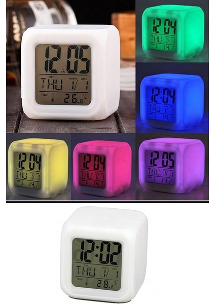7 Renk Değiştiren Gece Lambası Masa Saati Alarm Termometre Özellikli Yeni Nesil Akıllı Masa Saati fırsatları