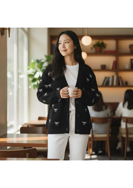 Fiyonk Desenli Çelik Örme Triko V Yaka Hırka fiyatları