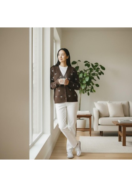 Fiyonk Desenli Çelik Örme Triko V Yaka Hırka fiyatları