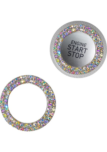Kristal Taşlı Start Stop Düğme Halkası Gökkuşağı