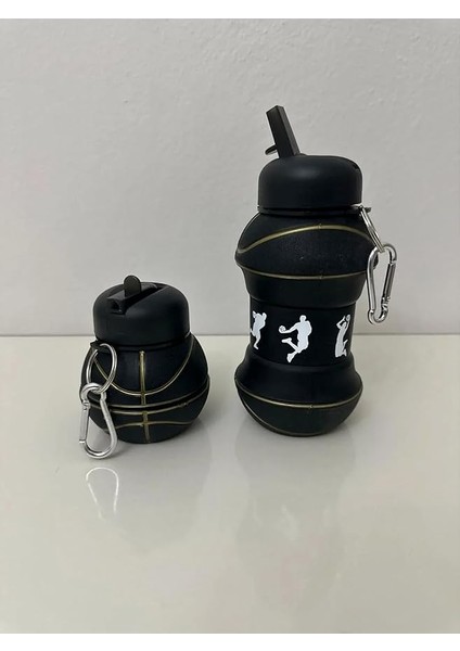 Home Çocuklar Için Katlanabilir Içecek Şişesi, Bulaşık Makinesinde Yıkanabilir Spor Şişesi, Okul ve Spor Için, Katlanabilir Matara, Sızdırmaz Matara (Siyahbasket)