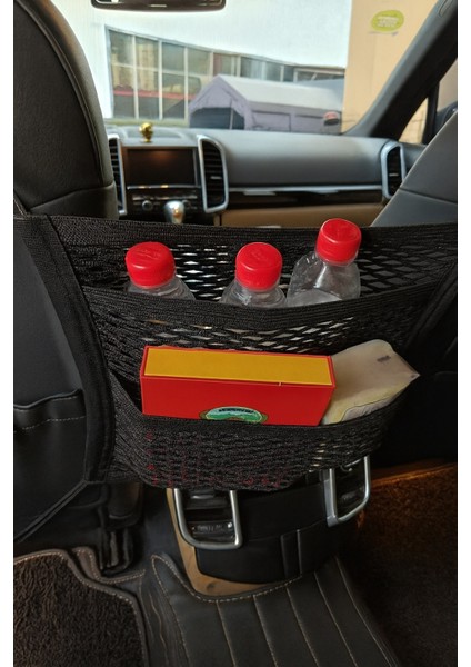 Oto Koltuk Arası File Ahtapot Ağ Düzenleyici Araç Içi Organizer 3 Cepli 30X28CM Siyah