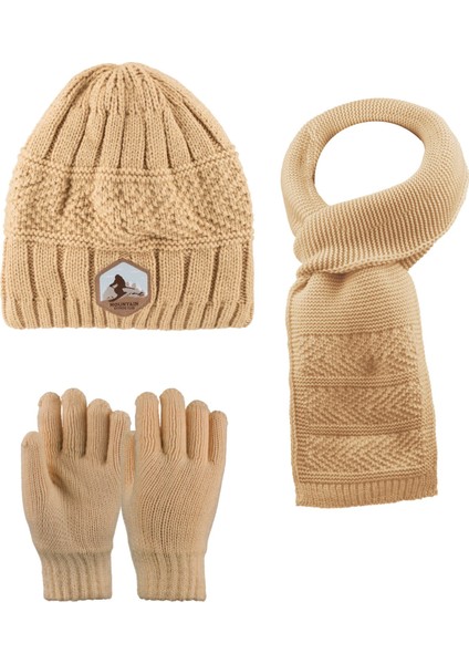 9-15 Yaş Garson 3'lü Takım Erkek Atkı, Eldiven ve Şapka Set Içi Polarlı