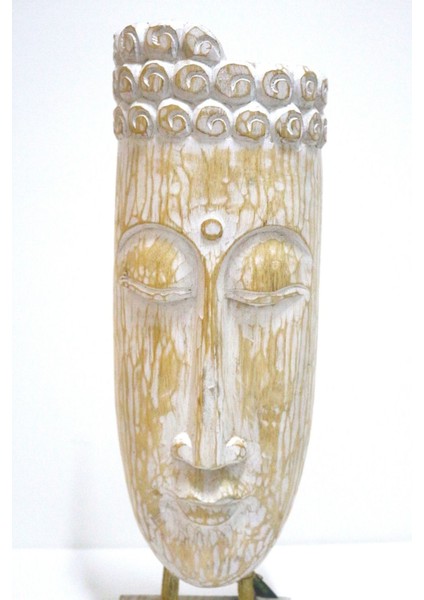Ahşap Dekoratif Büyük Buda Mask Ayaklı 60 cm El Yapımı Otantik Budha