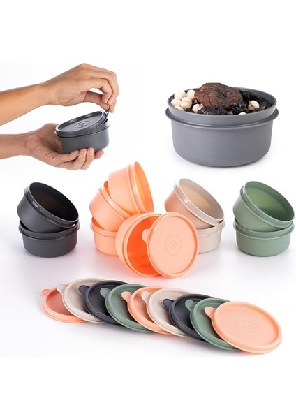 8'li Yuvarlak Mini Saklama Kabı Küçük Sızdırmaz Kapaklı Çok Renkli Pratik Amaçlı Kap Erzak Çerez Piknik Gıda (280, Yuvarlak, 8, Set 1)