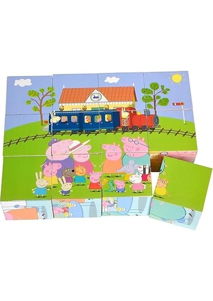 Simba, 109265708, Peppa Pig Blok Puzzle, Resimli Küpler, 12 Yapı Bloğu ile 6 Motif, 6 Şablon, 13 Adet, 16X12CM fiyatları