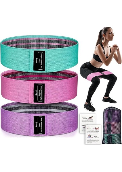 Direnç Bantları, Kadınlar ve Erkekler Için Yoga Başlangıç Seti, 3 Set Streç Egzersiz Bandı, Kalça ve Bacaklar Için, Elastik Esnek Pilates Bantları